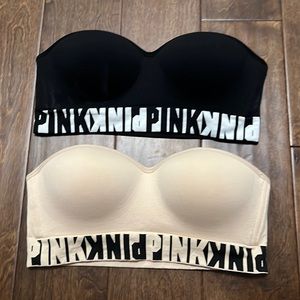 Bundle of 2 Victoria’s Secret PINK Strapless Push Up Bras Size Medium
